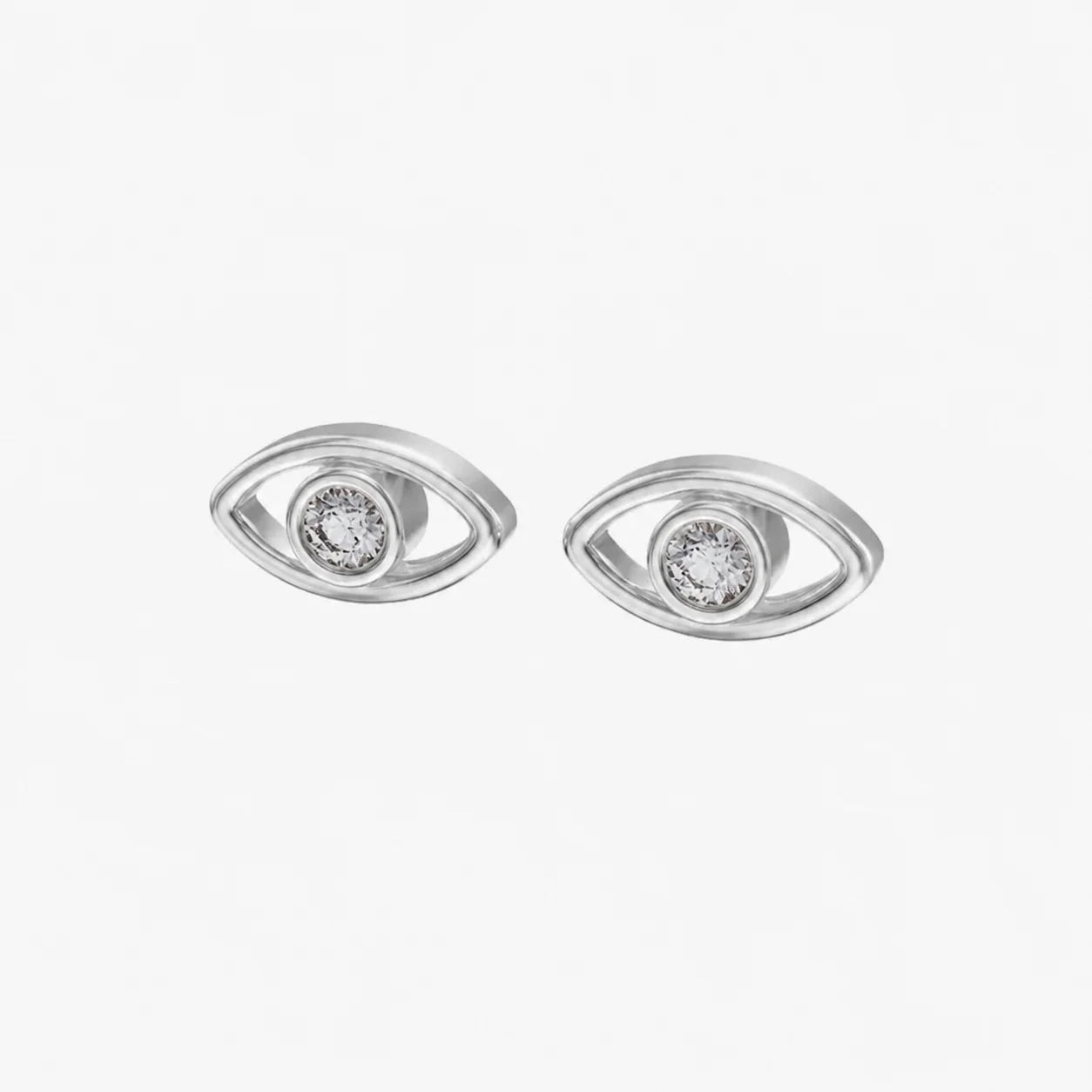 14k White Gold - Evil Eye Everlasting Earrings with lab-grown diamonds, handcrafted in Israel