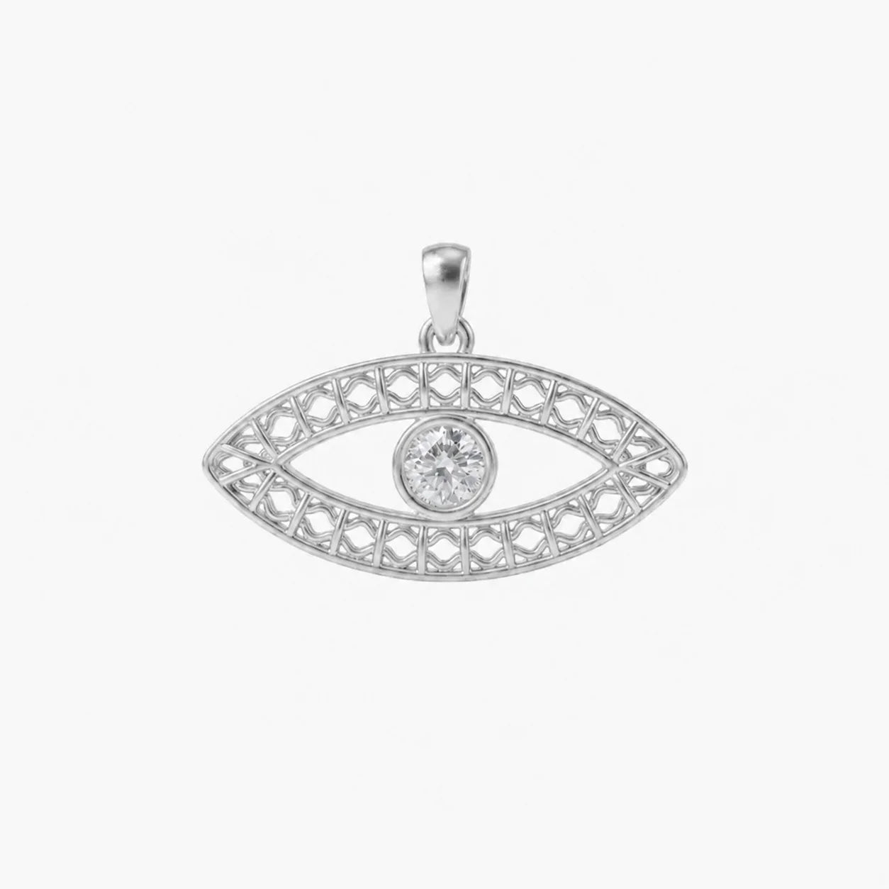 14k White Gold - Evil Eye Timeless Necklace with lab-grown diamonds, handcrafted in Israel