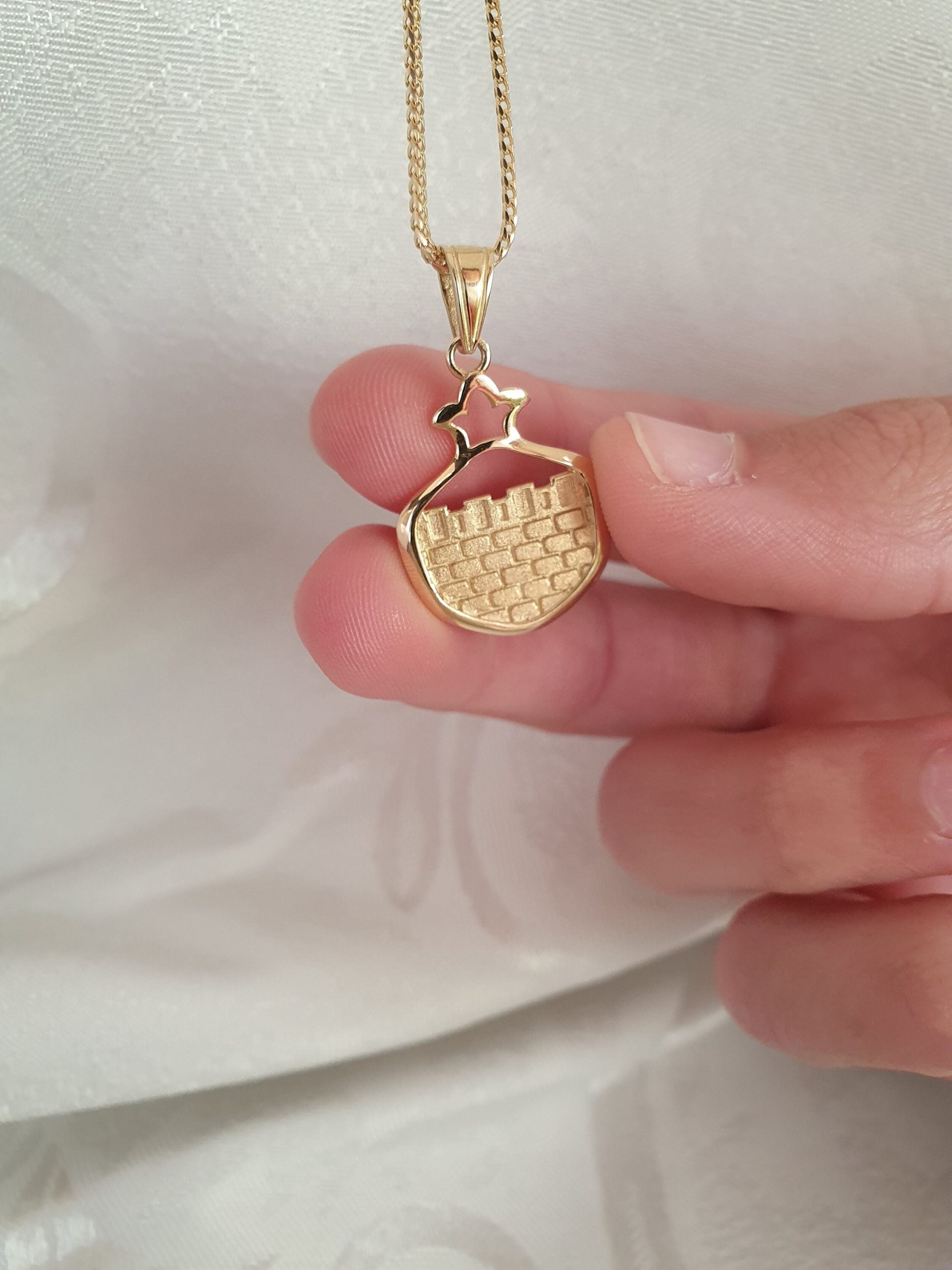 14K Gold Jerusalem Well Pomegranate Pendant