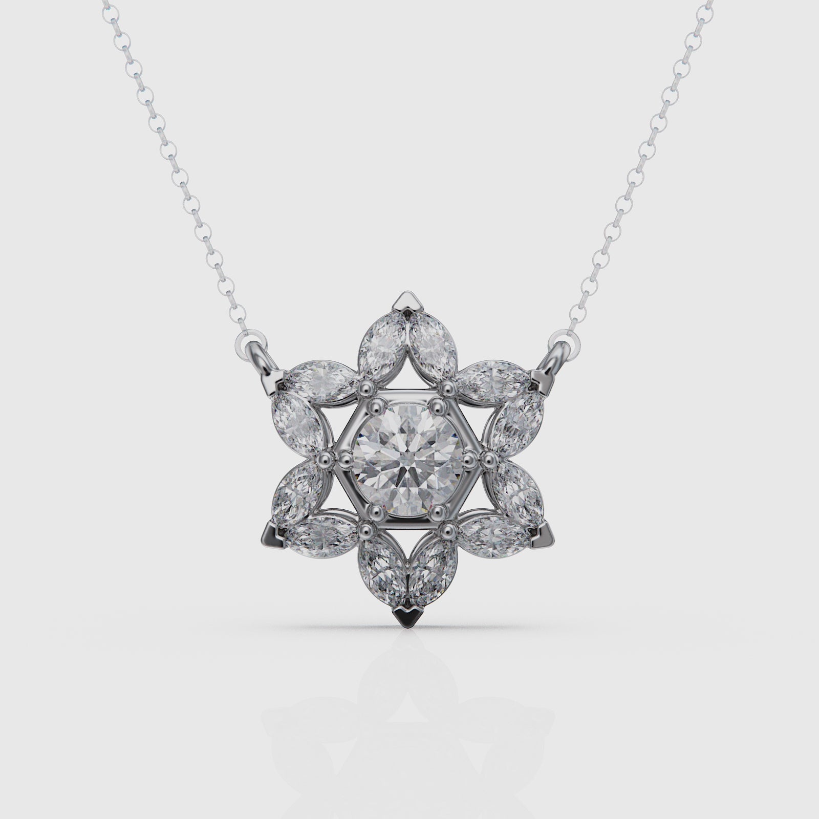 14k white gold Star Of David Cluster Necklace