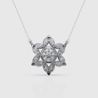 14k white gold Star Of David Cluster Necklace