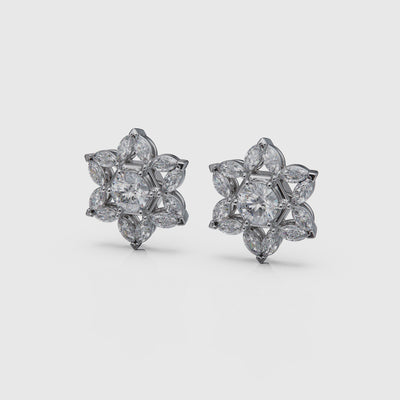 14k white gold star of david cluster earrings
