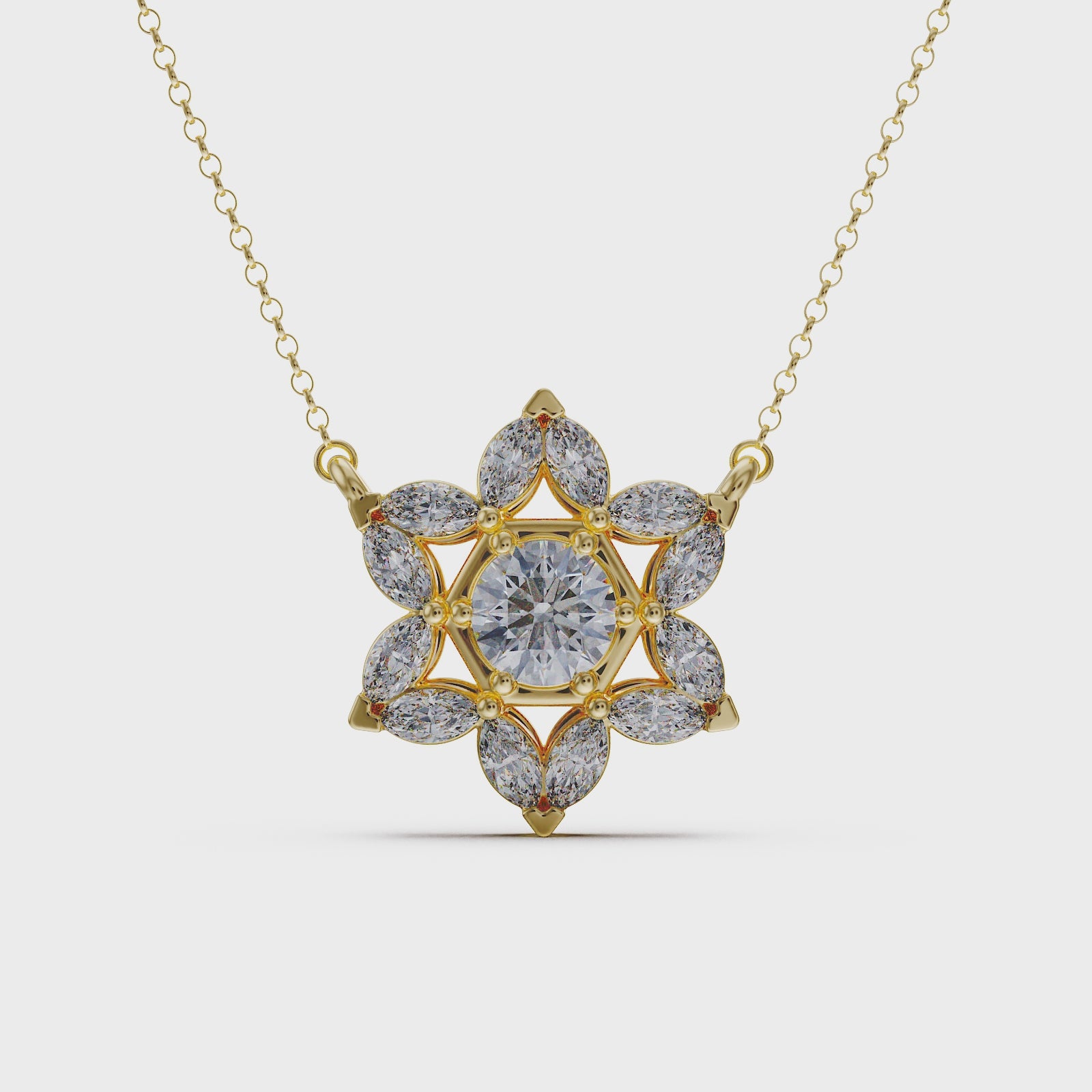 14k gold Star Of David Cluster Necklace