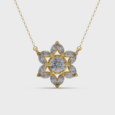 14k gold Star Of David Cluster Necklace