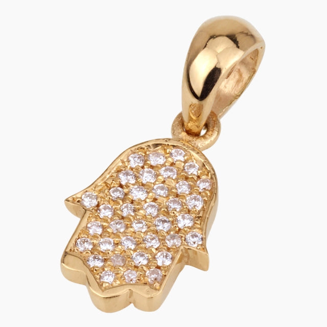 Pendentif Hamsa en or massif 18 carats et diamants faits à la main