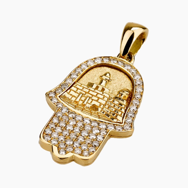 Pendentif Hamsa de luxe en or 18 carats avec diamants