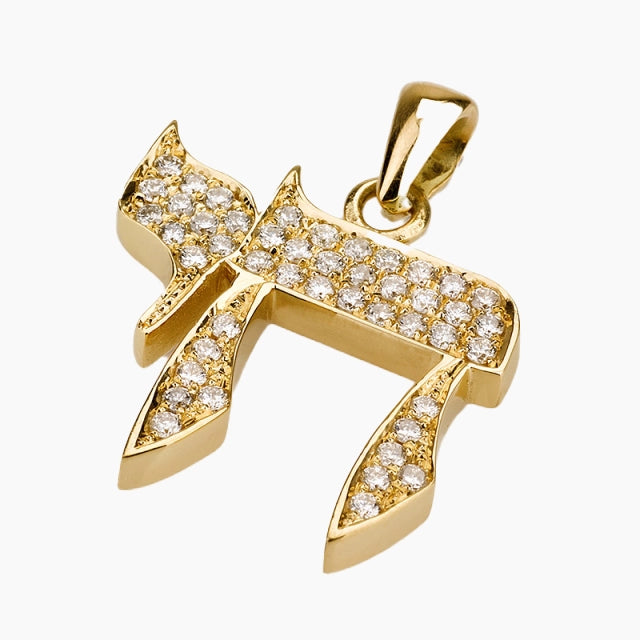 Pendentif Chai de luxe en or massif 18 carats avec diamants