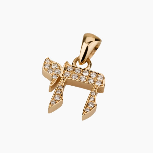Pendentif Chai en or massif 18 carats et diamants faits à la main