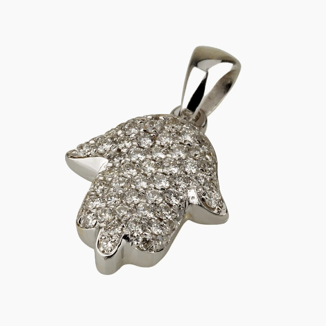 Élégant pendentif Hamsa en or blanc massif 18 carats avec diamants