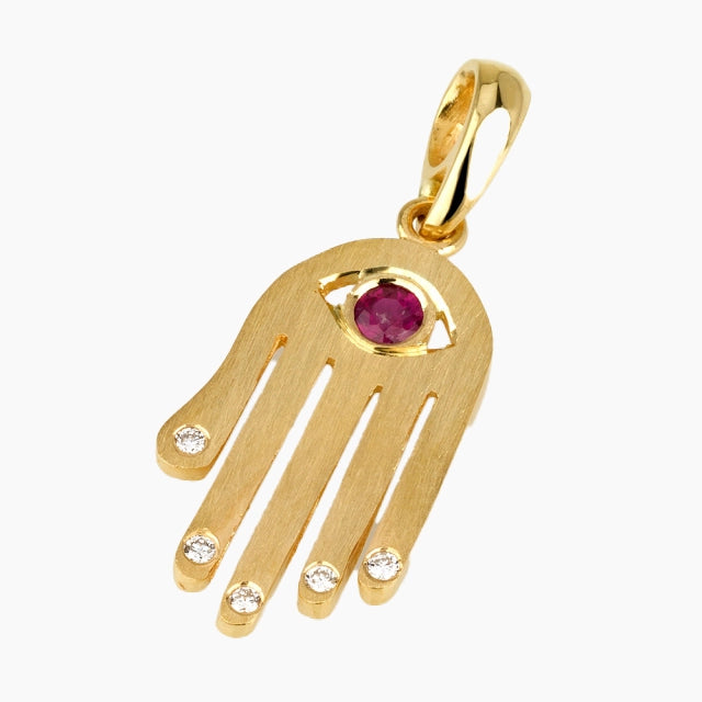 Pendentif Hamsa en or 18 carats avec rubis et diamants