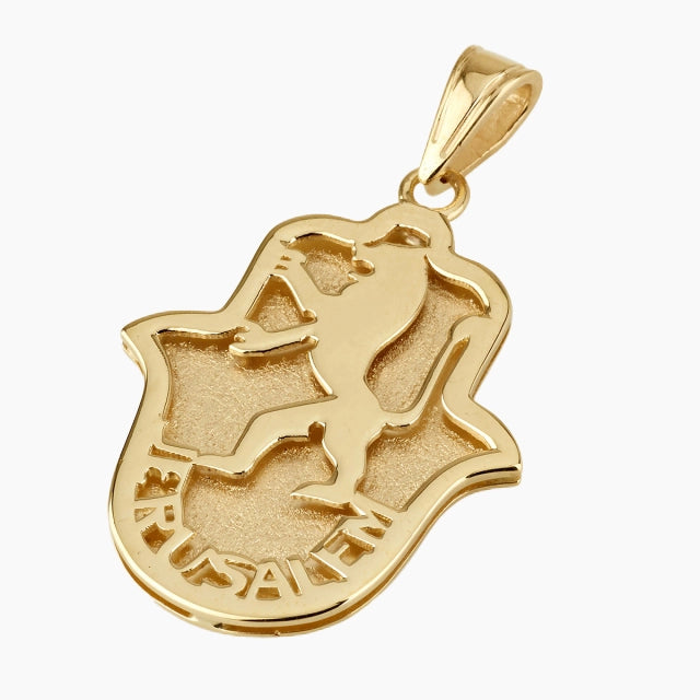 Pendentif Hamsa et Lion de Juda en or 14 carats