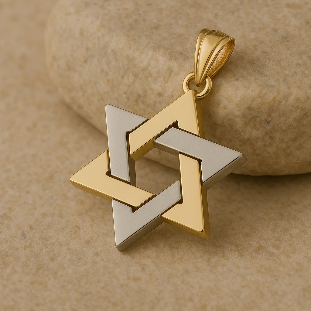 Classic 14K Solid Gold Star of David Two Tones Pendant